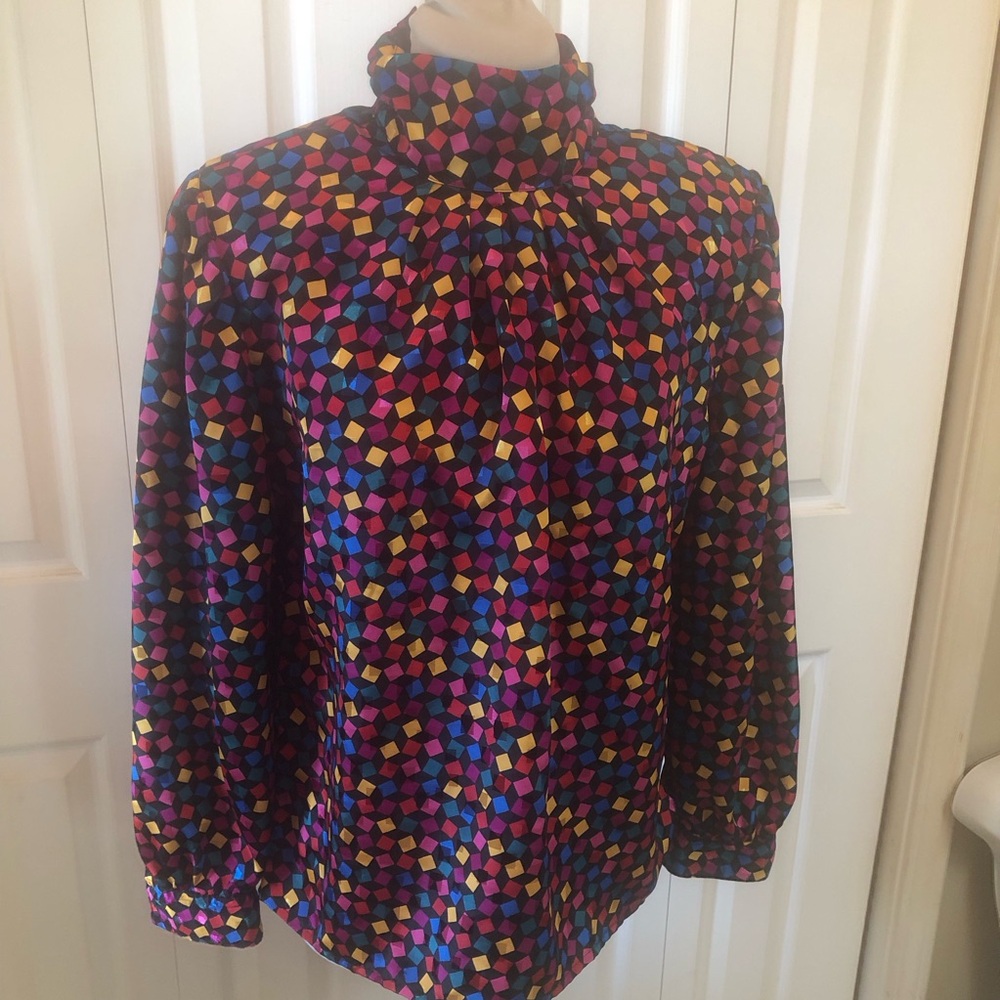High-Neck Geometric Print Blouse in Multi Color